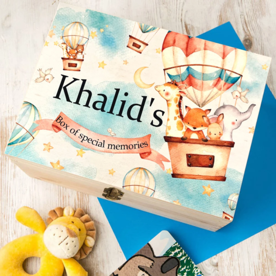 Personalized Baby Gift Keepsake Box Custom Memory Boxes Animal Print Wooden Kids Memories Case Custom Child Birthday Shower Gift