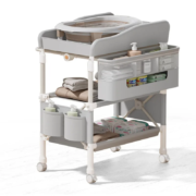 Luxury Baby Changing Table with LED Lighting Soft Night Light Modern Nursery Decor Baby Cots with Changing Table