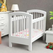 Modern Wooden Baby Crib for Dolls - Stylish Cradle Furniture with Bedding